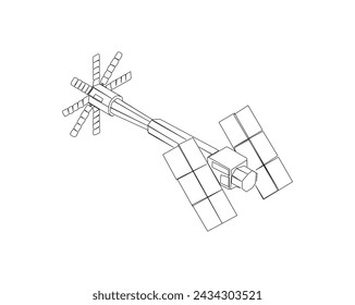 Continuous one line drawing of Outer Space Satellite. satellite communications from earth orbit in simple outline illustration. Editable stroke.