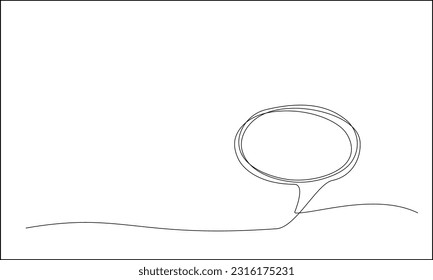 Continuous one line drawing of oval speech bubble. Single line object. Online conversation chat cloud. Minimalist graphic hand drawing linear vector illustration for background. Doodle illustration