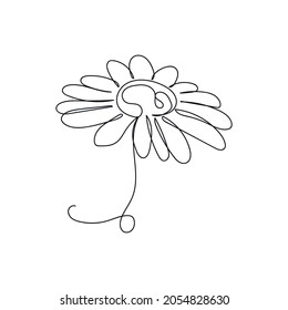 Continuous one line drawing of oxeye daisy in silhouette on a white background. Linear stylized.