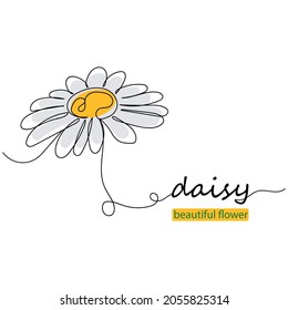 Continuous One Line Drawing Of Oxeye Daisy In Silhouette On A White Background. Linear Stylized.