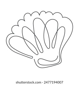 Continuous one line drawing of an oyster shellfish. Modern minimalist one line seashell icon or logo. Vector illustration