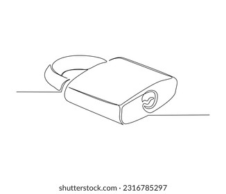 Continuous one line drawing of padlock. Portable lock line art vector illustration. Security and protection concept. Editable stroke.	