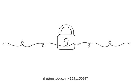 Continuous one line drawing of padlock concept. Real estate lock icon. Success, solution, opportunity and safety concept in doodle style. Vector illustration