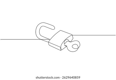 Desenho contínuo de uma linha de cadeado com chave. Ilustração de desenho de linha única Chave e cadeado, Ilustração de vetor estilo Contorno. Ícone de cadeado de linha única.