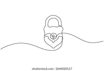 Desenho contínuo de uma linha do cadeado. Ilustração de desenho de linha única conjunto de bloqueio de escritório, ilustração de vetor. Um ícone de cadeado de linha. Ilustração gráfica.