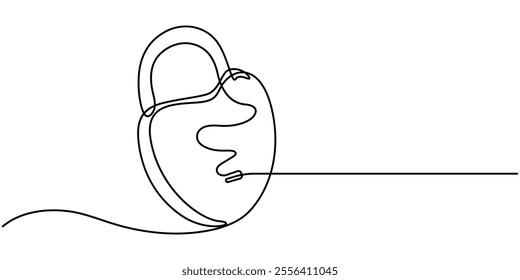 Continuous one line drawing of padlockwith key hole. Padlock shapped love line art vector illustration, Heart lock, Continuous line drawing heart shaped lock. Love concept. Vector illustration, Love.
