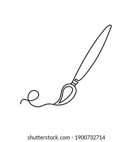 Continuous One Line Drawing A Paint Brush. Vector Illustration Perfect For Greeting Cards, Party Invitations, Posters, Stickers, Clothing. Silhouette Of A Paint Brush Icon. Draw Concept