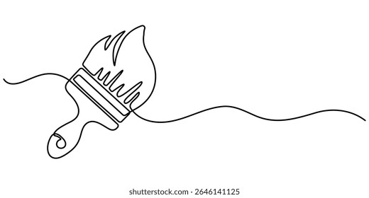  Continuous one line drawing of paint brush, Construction and repair. A wide brush paint vector illustration, Paint brush outline drawing illustration. one continuous line drawing of painter brush.