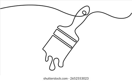 Desenho contínuo de uma linha de pincel de tinta, Construção e reparação. Ilustração do desenho do contorno do pincel de pintura. um desenho de linha contínua do pincel pintor.