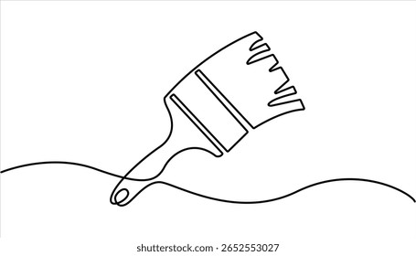 Desenho contínuo de uma linha de pincel de tinta, Construção e reparação. Ilustração do desenho do contorno do pincel de pintura. um desenho de linha contínua do pincel pintor.