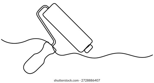 Desenho contínuo de uma linha de rolo de tinta, pincel de rolo de tinta trabalho arte de linha de objeto da indústria, uma ilustração de vetor de rolo de pintura de arte de uma linha. 