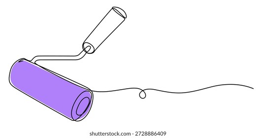 Desenho contínuo de uma linha de rolo de tinta, pincel de rolo de tinta trabalho arte de linha de objeto da indústria, uma ilustração de vetor de rolo de pintura de arte de uma linha. 