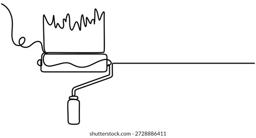 Desenho contínuo de uma linha de rolo de tinta, pincel de rolo de tinta trabalho arte de linha de objeto da indústria, uma ilustração de vetor de rolo de pintura de arte de uma linha. 