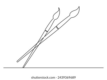 Continuous one line drawing of paintbrush vector illustration.