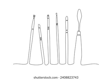 Continuous one line drawing painting tools. Stationery Concept. Single line draw design vector graphic illustration.