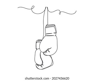 Continuous One Line Drawing Of Pair Of Boxing Gloves Hanging Icon In Silhouette On A White Background. Linear Stylized.