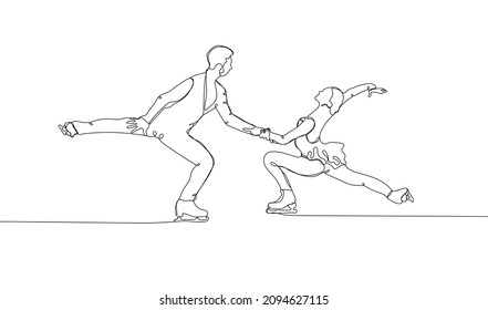 Dibujo continuo de una línea del par Patinaje artístico.  Patinaje sobre hielo. Deporte en temporada de invierno.  Ilustración del vector