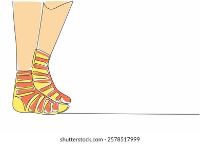 Continuous one line drawing a pair of socked feet. Good anti odor material. Sweat absorbent material. Stay active. Stepping freely. Anti Bullying Day. Single line draw design vector illustration