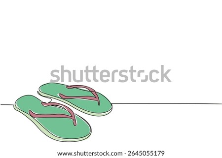 Continuous one line drawing a pair of flip flop. A complement to a relaxing walk on the beach. A more exciting summer vacation. National Flip Flop Day. Single line draw design vector illustration
