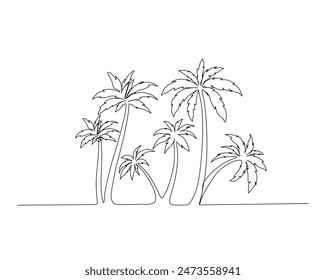 Continuous one line drawing of Palm tree vector. Coconut tree single outline vector illustration. Editable stroke.