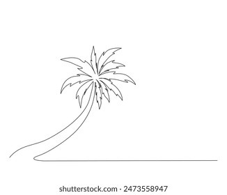 Continuous one line drawing of Palm tree vector. Coconut tree single outline vector illustration. Editable stroke.