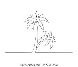 Continuous one line drawing of Palm tree vector. Coconut tree single outline vector illustration. Editable stroke.