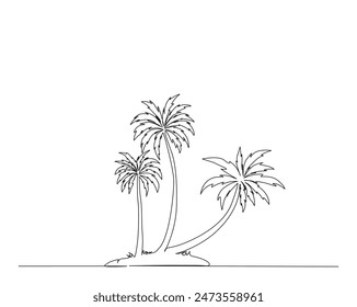 Continuous one line drawing of Palm tree vector. Coconut tree single outline vector illustration. Editable stroke.