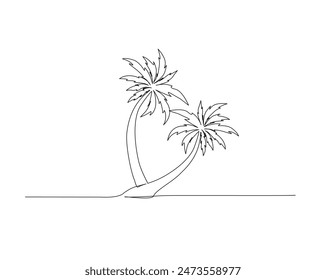 Continuous one line drawing of Palm tree vector. Coconut tree single outline vector illustration. Editable stroke.
