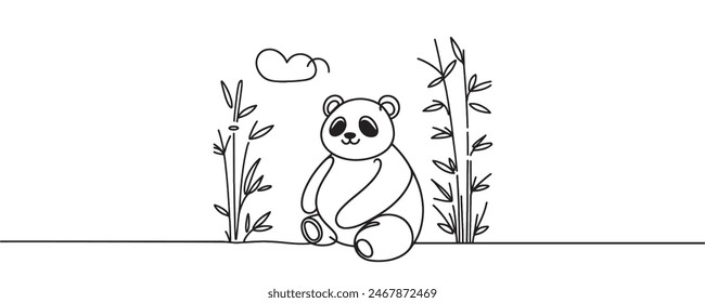 Continuous one line drawing. Panda bear symbol. Logo of the panda. Vector illustration