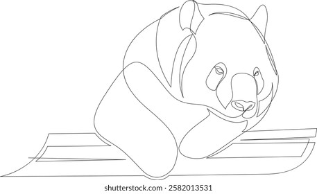 Continuous one line drawing of panda bear on a tree. Minimalism style animal design. Vector illustration.