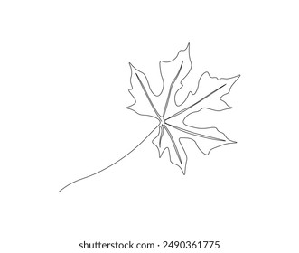 Continuous one line drawing of papaya leaf. Single line drawing illustration of tropical papaya leaf plant. Tropical leaves concept line art. Editable outline