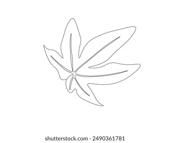 Dibujo continuo de una línea de hoja de papaya. Ilustración de dibujo de una sola línea de la planta tropical de la hoja de papaya. Hojas tropicales concepto arte de línea. Esquema editable