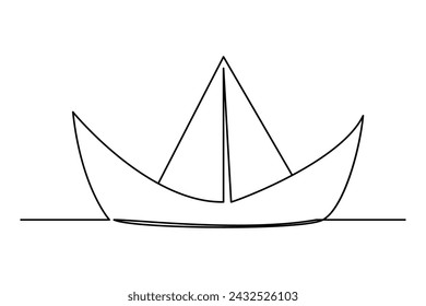 Continuous one line drawing paper boat outline vector art illustration 