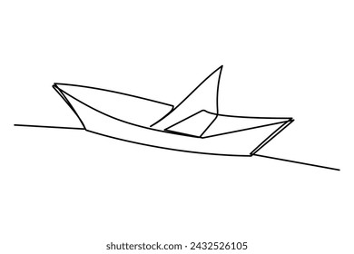 Continuous one line drawing paper boat outline vector art illustration 