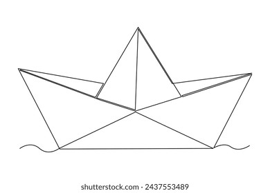 Continuous one line drawing paper boat outline vector art illustration 
