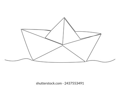 Continuous one line drawing paper boat outline vector art illustration 
