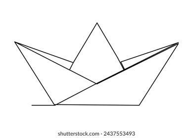 Continuous one line drawing paper boat outline vector art illustration 
