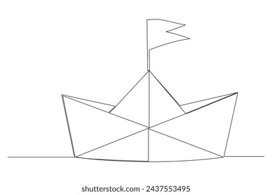 Continuous one line drawing paper boat outline vector art illustration 
