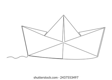 Continuous one line drawing paper boat outline vector art illustration 
