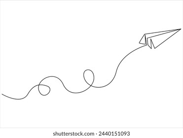 Continuous one line drawing of paper plane out line vector art illustration 