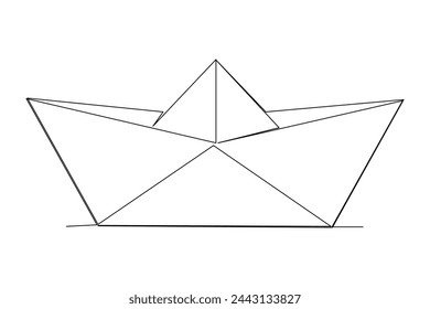 Continuous one line drawing paper boat outline vector art illustration 
