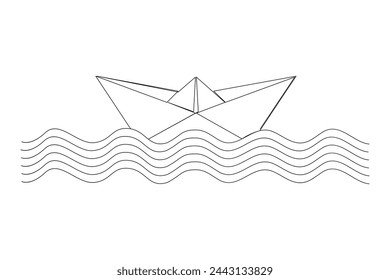 Continuous one line drawing paper boat outline vector art illustration 
