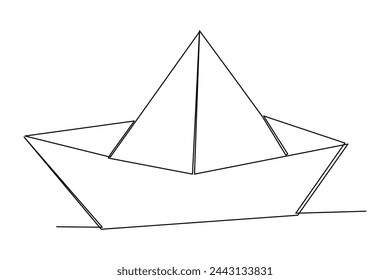 Continuous one line drawing paper boat outline vector art illustration 
