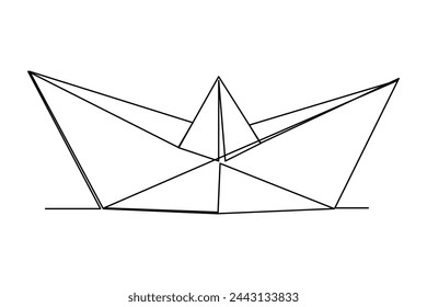 Continuous one line drawing paper boat outline vector art illustration 
