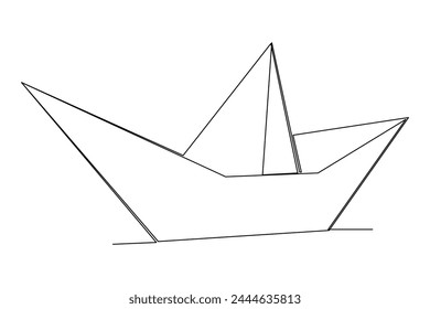 Continuous one line drawing paper boat outline vector art illustration 
