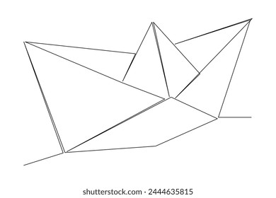 Continuous one line drawing paper boat outline vector art illustration 
