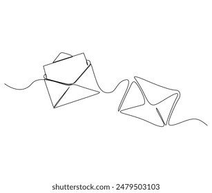 Continuous one line drawing of Paper envelope design. Paper mail simple outline illustration. Editable stroke.