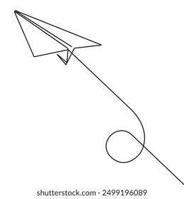 Dibujo continuo de una línea de dibujo de plano de papel negro sobre fondo blanco. Ilustración de una línea simple de avión de papel. Concepto de negocio Abstractas de arte de línea. Dibujo de contorno minimalista. Vector EPS 10