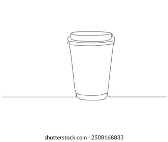 Continuous one line drawing of paper cup of coffee. One line drawing illustration of coffee takeaway. International coffee day concept single line. Editable outline
