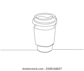 Continuous one line drawing of paper cup of coffee. One line drawing illustration of coffee takeaway. International coffee day concept single line. Editable outline